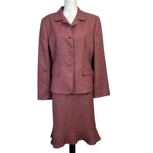 Le Suit Essentials Skirt Suit size 16 Pink Mauve Black Herringbone Career Church